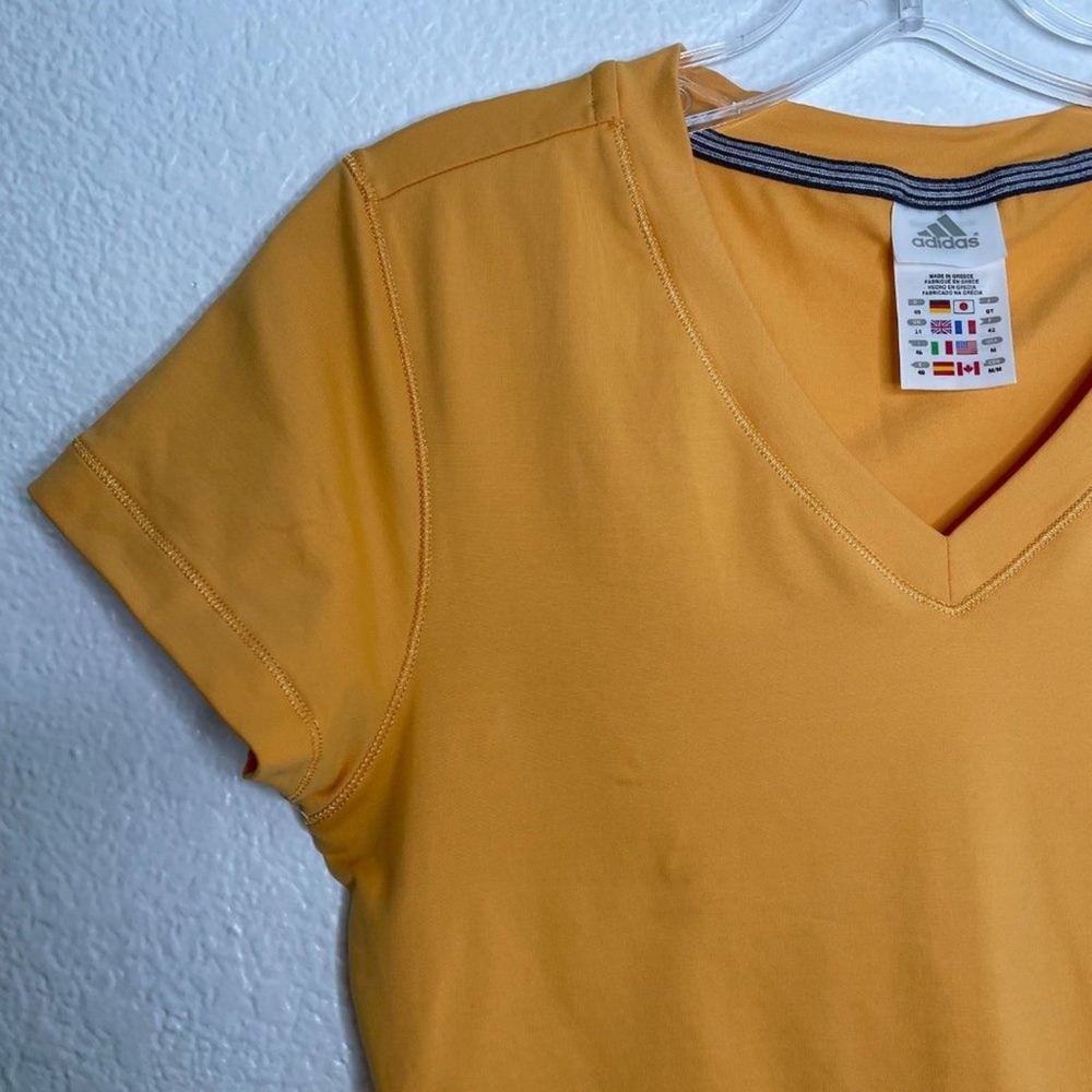 Adidas Climalite V-Neck Athletic T-Shirt Womens Medium Mustard Yellow Gold Sport - Picture 7 of 14